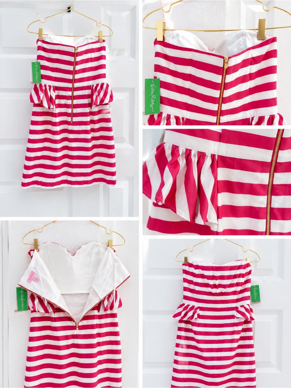 Lilly Pulitzer Pink and White Striped Strapless Peplum Dress - Picture 5 of 13